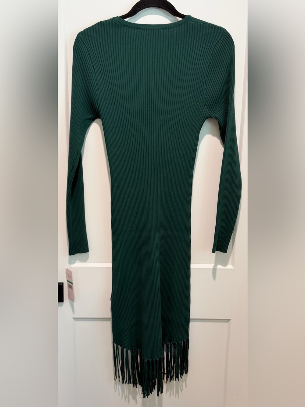 Nanette Lepore Hunter Green Ribbed Fringe Midi Sweater Dress NWT L - Picture 10 of 11